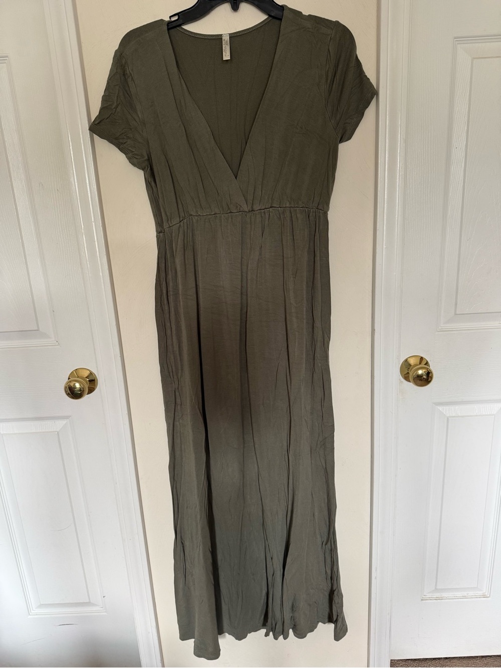 Mother Bee Maternity Olive V-Neck Short-Sleeve Maxi Dress
